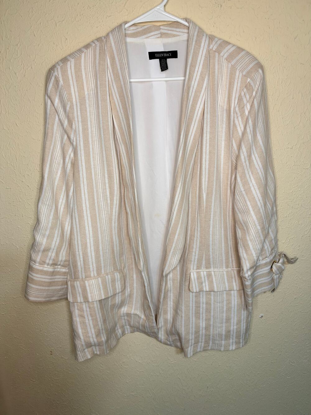 Ellen Tracy Linen Blend XL Blazer Jacket Coastal Career Quiet Luxury Minimalist